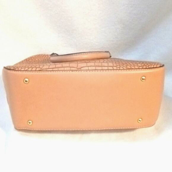 London Fog Handbag 11" NUDE Beige Croc Embossed Vegan Leather Preppy Elegant - Picture 6 of 13